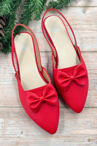 Red Bow Detail Flat Mules 