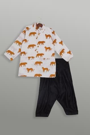 Leopard Block Print Kurta Jacket Set 