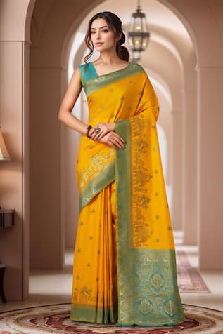 Zari Woven Yellow Banarasi Silk Saree 