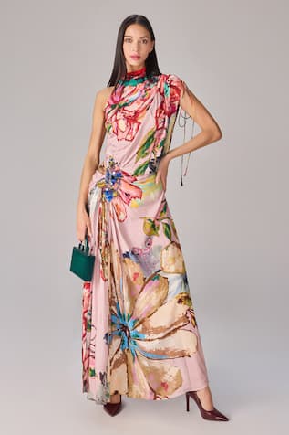 Saaksha & Kinni Floral Print One Shoulder Maxi Dress 