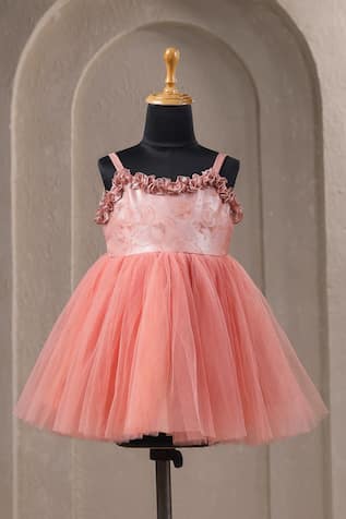 Casa Ninos Frill Neck Rust Floral Dress 