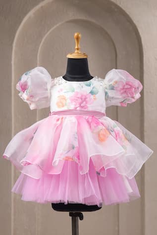 Casa Ninos Floral Pintucks Belt Dress 