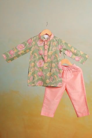 Casa Ninos Floral Green Kurta Set 