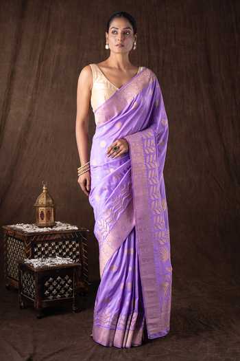 Zal From Benaras Mauve Pure Monga Silk Banarasi Saree Set 