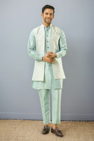 Arihant Rai Sinha Floral Jaal Woven Bundi Kurta Set 
