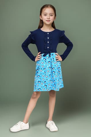 Full Sleeves Navy & T Blue Printed Dress 