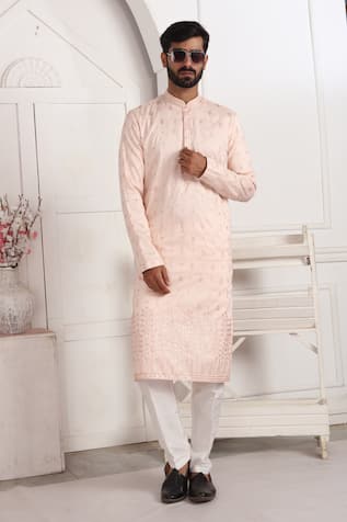Embroidered Straight Kurta & Aligadhi Pant Set 