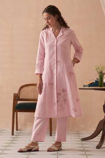 Kasturi Kundal Floral Embroidered Pink Kurta Set 