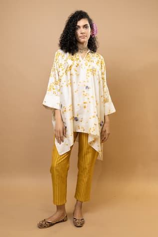 Krishna Mehta Marigold & Rose Petals Kaftan Top 