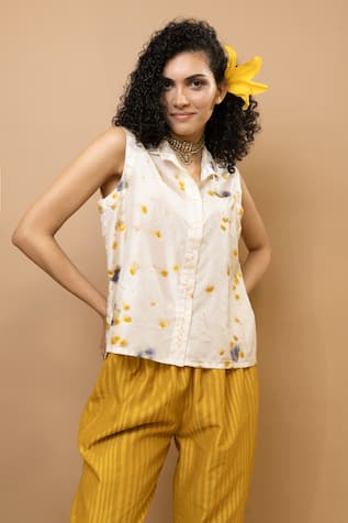 Krishna Mehta Marigold Rose Petals Sleeveless Shirt 