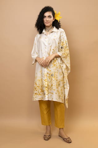 Krishna Mehta Floral Tunic & Striped Pants Set 