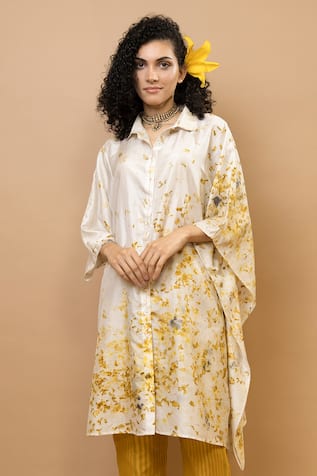 Krishna Mehta Marigold Floral Collared Kaftan 