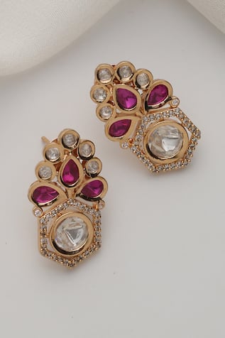 Red Polki Stud Earrings 