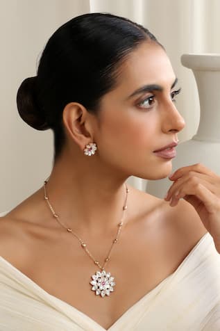 Red Rose Gold Polki Pendant Set 