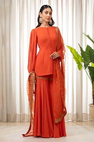Esha Koul Rust Georgette Kurta & Sharara Set 