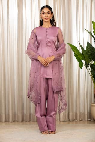Esha Koul Lavender Satin Kurta Set with Organza 