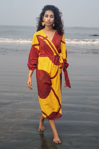 RAAS LIFE Eka Mustard Wrap Dress 