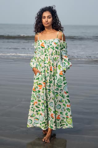 RAAS LIFE Hand Painted Floral Midi Dress 