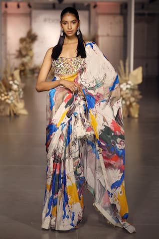 Basanti - Kapde Aur Koffee Multi Color Embroidered Saree Set 