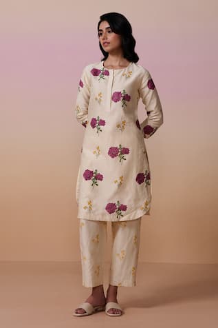 Floral Print Chanderi Kurta Set 