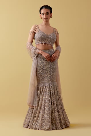 Ikshita Choudhary Lavender Embroidered Net Lehenga Set 