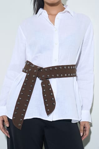 Brown Studded Suede Belt 
