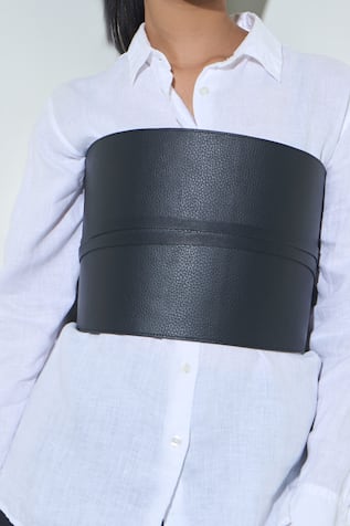 Bold Obi Tie Black Leather Belt 
