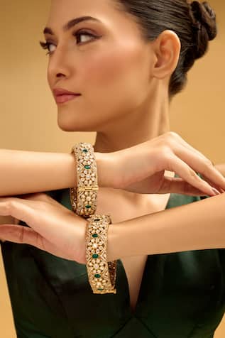 Samyukta Singhania Gold & Green Embellished Bangles Set 