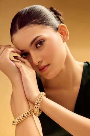 Gold Plated Red & White Stone Bangles 