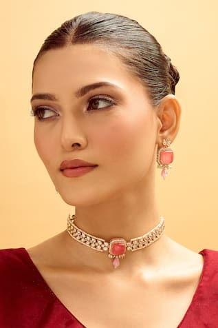 Samyukta Singhania Pink Stone Embellished Jewellery Set 