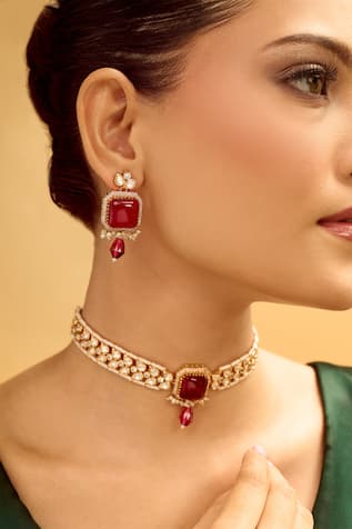 Samyukta Singhania Ruby Stone Embellished Jewellery Set 