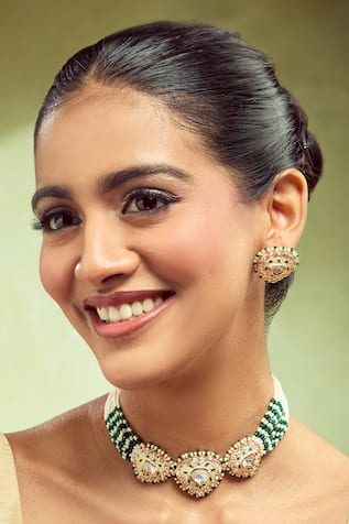 Creme & Green Brass Jewellery Set 
