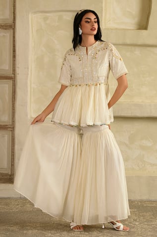 Saahiil Kapoor Ivory Embellished Peplum Kurta Set 