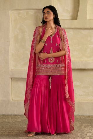 Saahiil Kapoor Rani Pink Aari Hand Work Kurta Set 