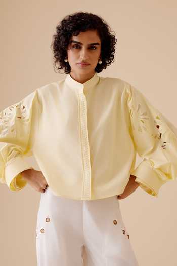 Bunka Floral Cutwork Yellow Shirt 