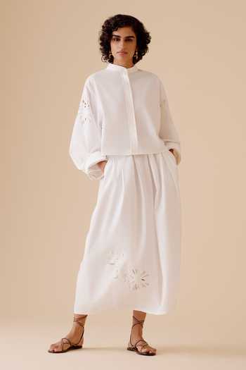 Bunka Eclectic Sleeve White Cotton Shirt 