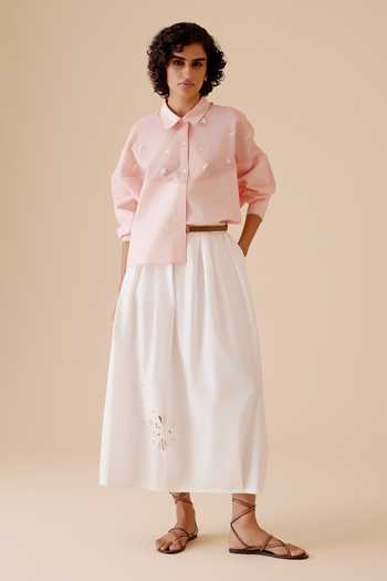 Bunka Pleated Cutwork Midi Skirt 