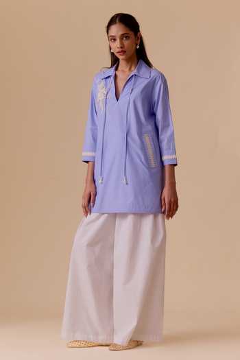 Bunka Embroidered Blue Tunic with Pockets 