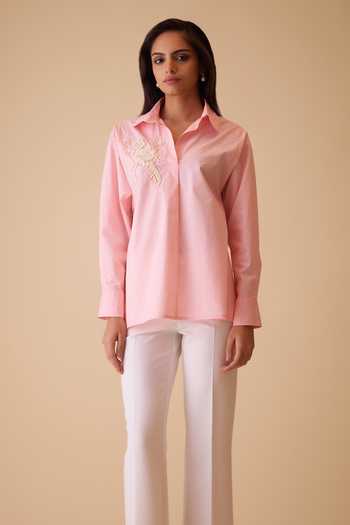 Bunka Hand-Embroidered Pink Cotton Shirt 