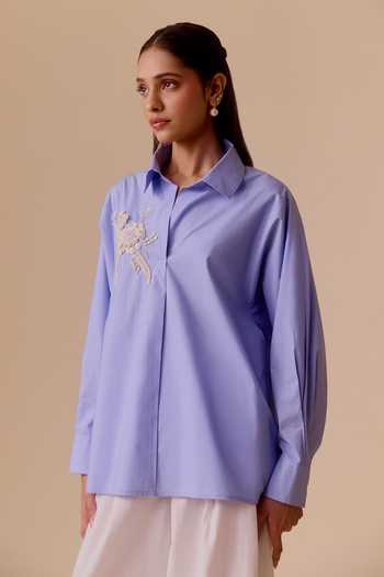Bunka Hand Embroidered Blue Oversized Shirt 