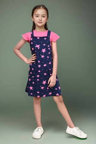 Clothee Fun Baby Girl Star Print Dungarees Dress 