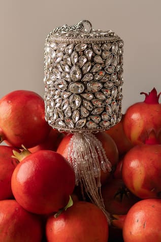 Kundan Embellished Silver Clutch 