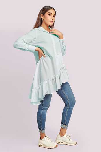Blue Lotus Design Light Blue Assymetric Shirt Dress 