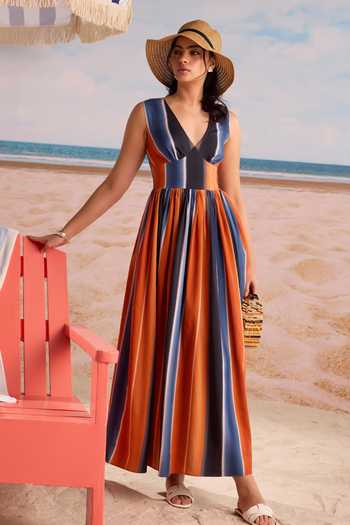 Zazu Tuscany Vertical Stripes Maxi Dress 