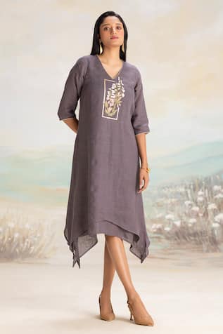 Kaveri Iron V-Neck Fit & Flare Midi Dress 