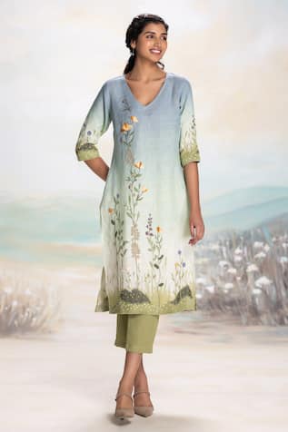 Kaveri Sunset Blue Embroidered Kurta Set 