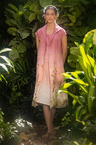 Kaveri Sunrise Pink Embroidered Jacket Dress Set 