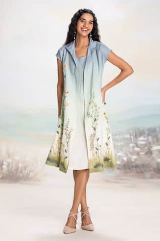KAVERI Sunset Blue Jacket & Dress Set 