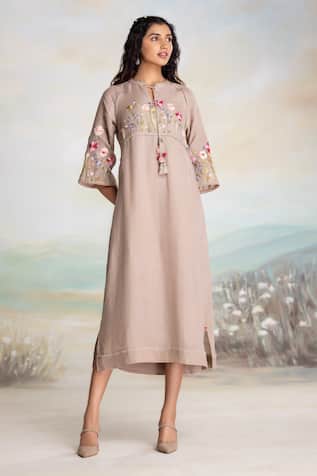 Kaveri Embroidered Linen Midi Dress 