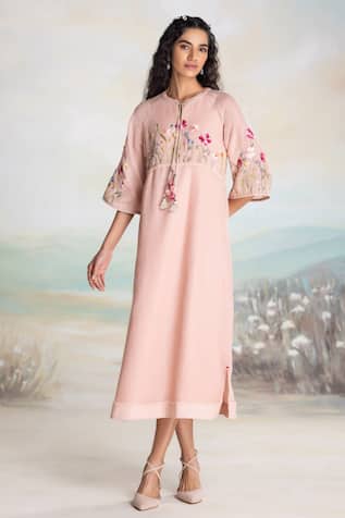 Kaveri Embroidered Tassel Detail Midi Dress 